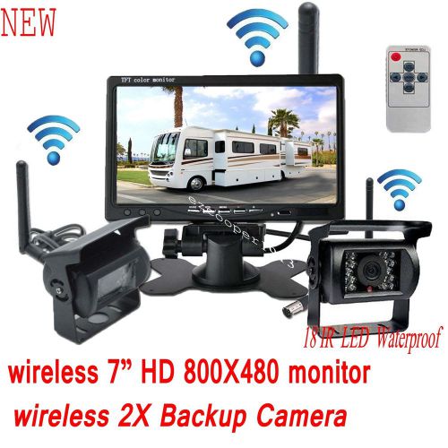 7&#034;car rearview monitor+two wireless reversing ir backup camera for truck trailer