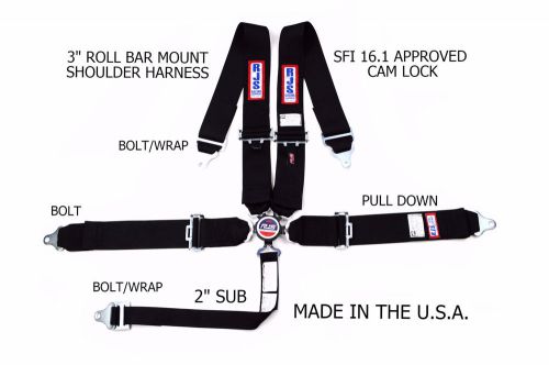 Rjs sfi 16.1 cam lock 5 point roll bar mount bolt in harness black 30298-18-06