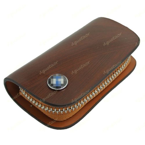 Graining brown premium genuine leather key case zippered chain fob holder bmw