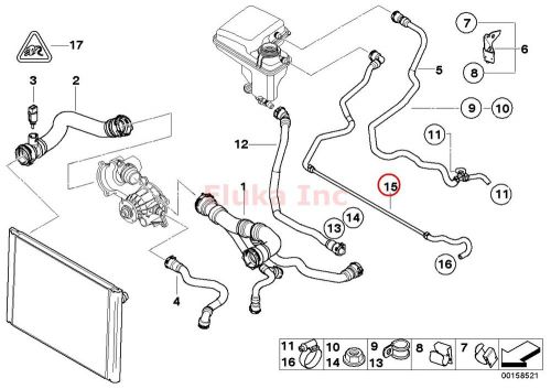 Bmw genuine water hose - from expansion tank (center fitting) e65 e66 040