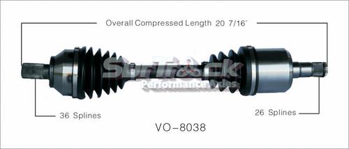 Sur track vo-8038 cv half-shaft assembly-new cv axle shaft