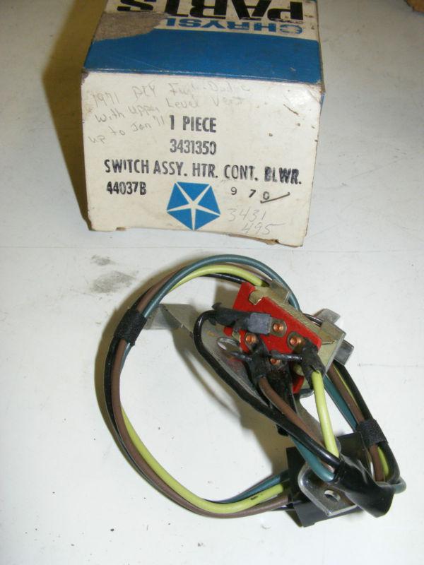 1969 70 71 72 73 dodge plymouth b-bodies a/c blower motor switch nos 3431350