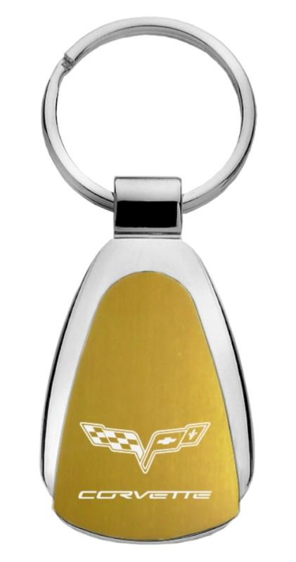 Gm corvette c6 gold teardrop keychain / key fob engraved in usa genuine