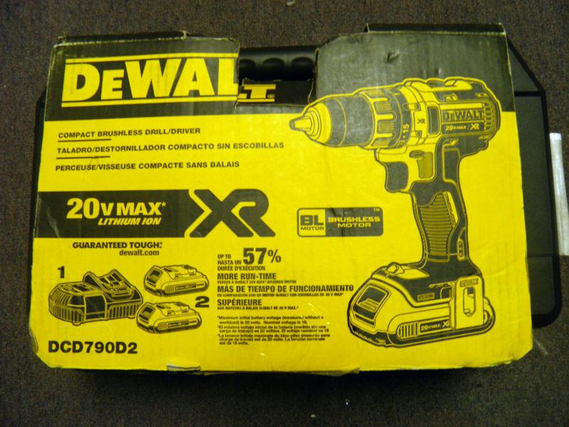 Dewalt 20v max xr li-ion 1/2" brushless, cordless drill driver kit #dcd790d2 new