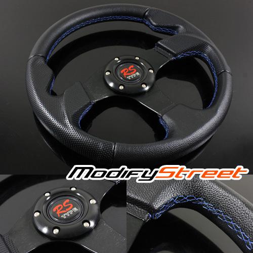 Universal 320mm pvc leather racing sport 6 bolt steering wheel w/ blue stitch