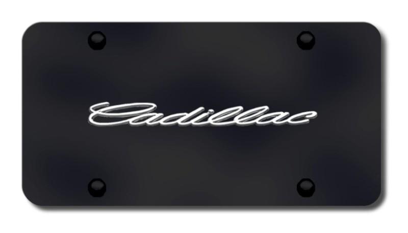 Cadillac name chrome on black license plate made in usa genuine