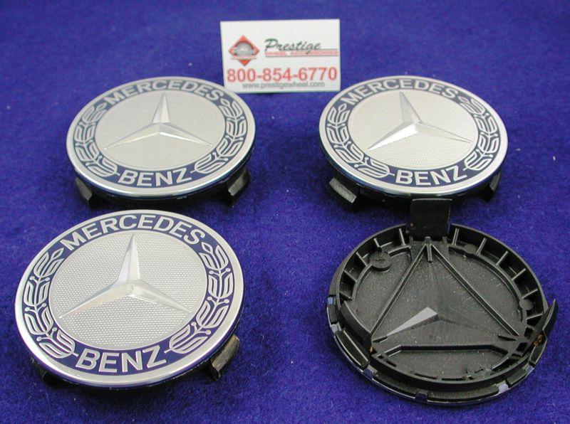 Mercedes star & blue laurel  oem  wheel center caps (4)