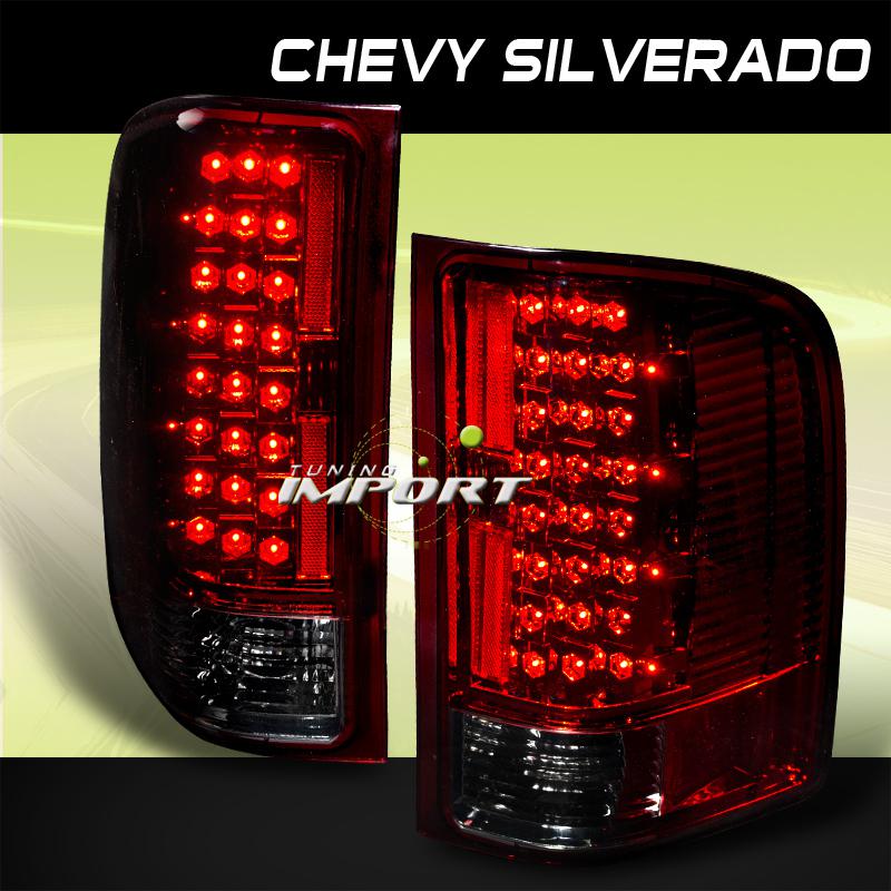 07-10 chevrolet silverado pickup red/smoke led tail lights replacement lamps kit