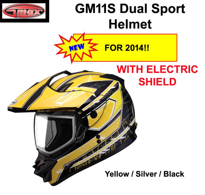 Gmax 2013 gm11s dual sport snow cycle helmet yellow  nova welectric shield med.