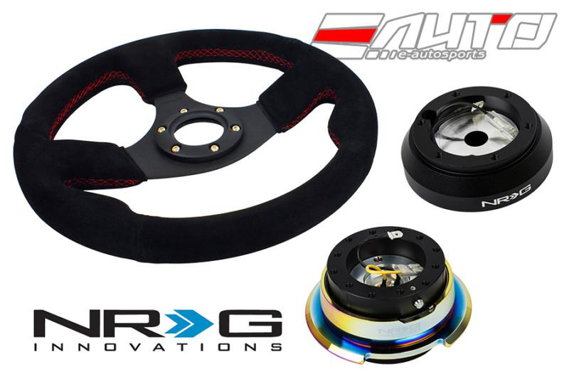 Nrg 320mm 1.5" d race suede steering wheel rd st 160h hub 2.8 bkmc quick release