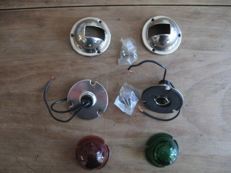 Ss running lights green and red side lights glass globes--nos