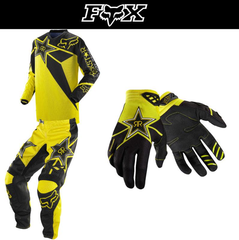 Fox racing youth hc/180 rockstar black yellow jersey pant dirtpaw gloves kit
