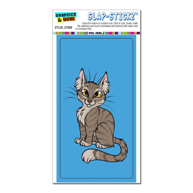 Tabby cat brown on blue - pet - slap-stickz™ car window locker bumper sticker
