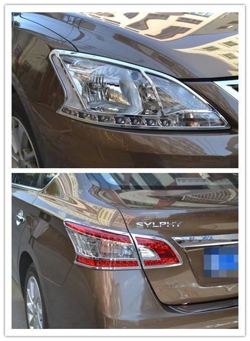 Chrome front+rear light lamp cover trim for nissan sentra 2013 2014+