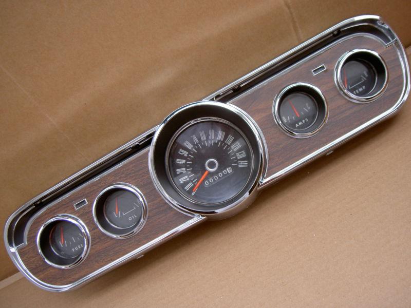 65-66 ford mustang woodgrain instrument cluster, complete, new/restored 