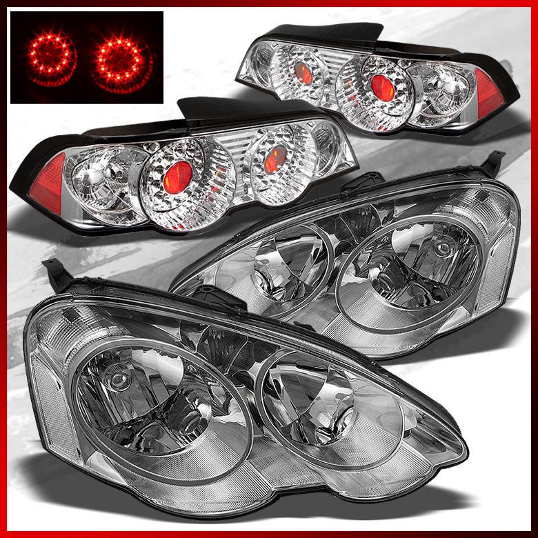 02-04 rsx crystal clear headlights+chrome led altezza tail lights combo set