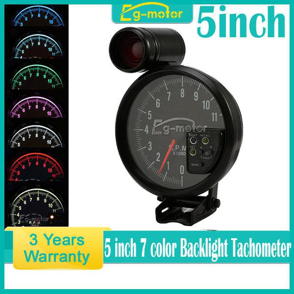 5" car racing diy rpm adjustable 7-color led backlight alarm tachometer gauge