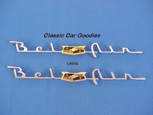 1953 1954 chevy "belair" chrome side scripts new pair