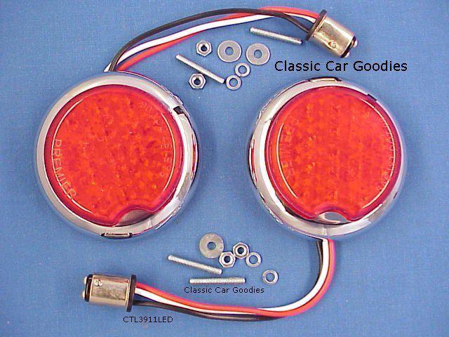 1939 chevy red led tail lights (2) street rod flush mount