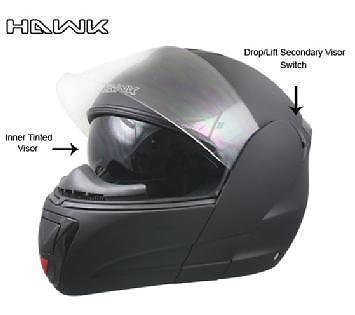 Hawk dual visor modular helmet flat black s m l xl