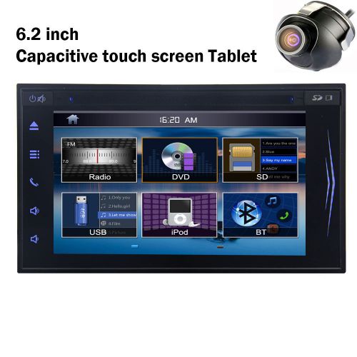 Universal double din car stereo 6.2&#034; hd capacitive screen fm/am radio dvd bt cam