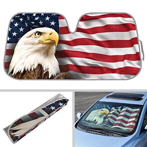 Bdk usa eagle flag auto sun shade for car suv truck - stars &amp; stripes - bubble