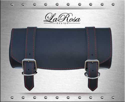 12&#034; larosa black leather red stitch harley softail sportster dyna front tool bag