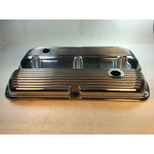 Vintage chrome ford small block finned valve cover pair new mustang no reserve!
