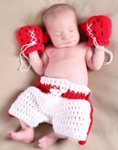 New hot boxer newborn baby 0-9m knitted crochet costume photo photography prop