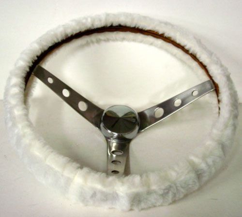 1 steering wheel white fuzzy cover fits upto 15 1/2 &#034; steer wheel stretch over