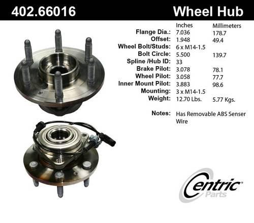 Centric parts axle bearing and hub assembly 402.66016e