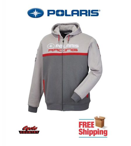 Polaris brand men&#039;s race hoodie zip racing gray red rzr rmk indy ace new