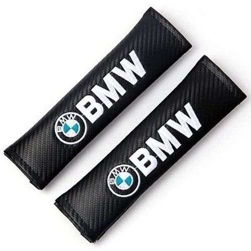 Bmw carbon fiber embroidery car seat belt cover shoulder pad cushion 2 pcs