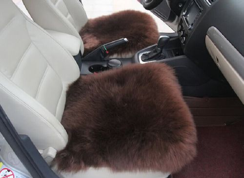 Genuine sheepskin long wool car seat covers chair cushion 18&#039;&#039;×18” brown 2x