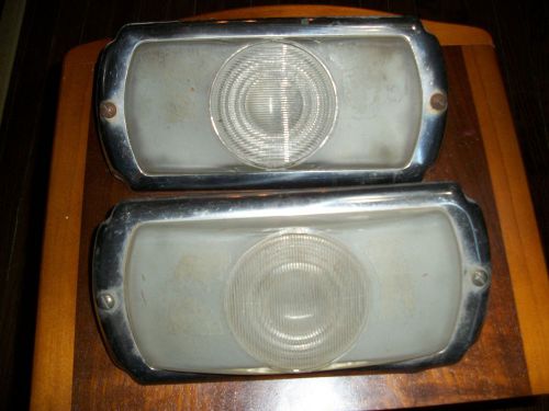 Pair vintage large backup interior dome lights glass lenses car truck antique