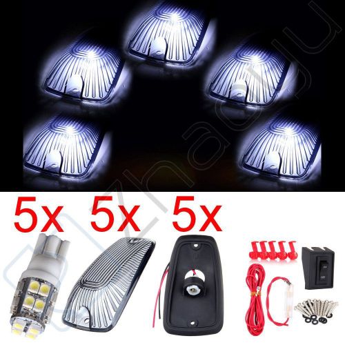 5x white led cab roof top lights 11516638 marker running lamps smoke +wiring kit