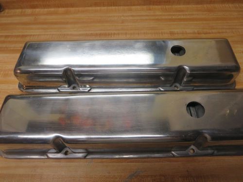 Aluminum small block chevy sbc valve covers smooth plain short w/ hole