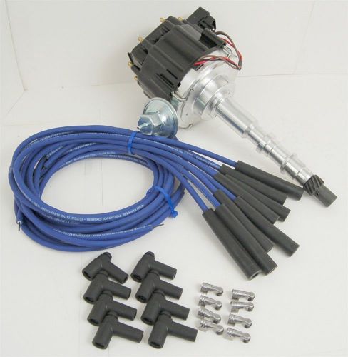 Amc 401 390 360 343 304  hei distributor black cap &amp;  blue spark plug wire kit