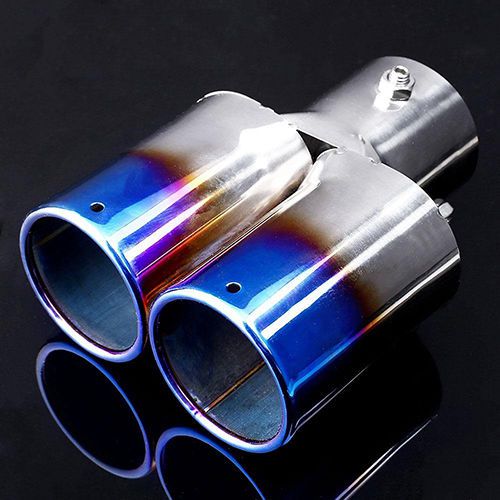 Blue car vehicle double exhaust muffler steel tail pipe 16x12cm clamps eyeable