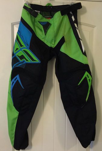 Fly racing f16 motocross, bmx riding pants, mens / boys size 28, green &amp; blue