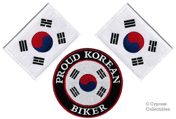 Lot of 3 proud korean biker iron-on patch korea flag embroidered 
