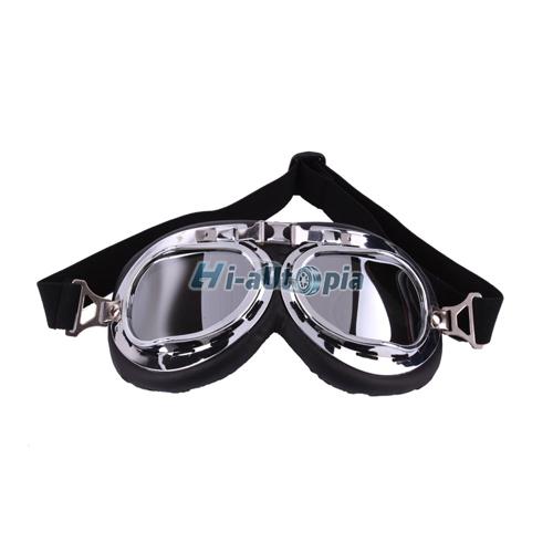 New windproof bike motorcycle silver plate goggles transparent lens glasses 1158