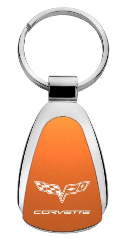 Gm corvette c6 orange teardrop keychain / key fob engraved in usa genuine