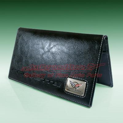 Chevrolet corvette c5 logo genuine black leather checkbook holder + free gift