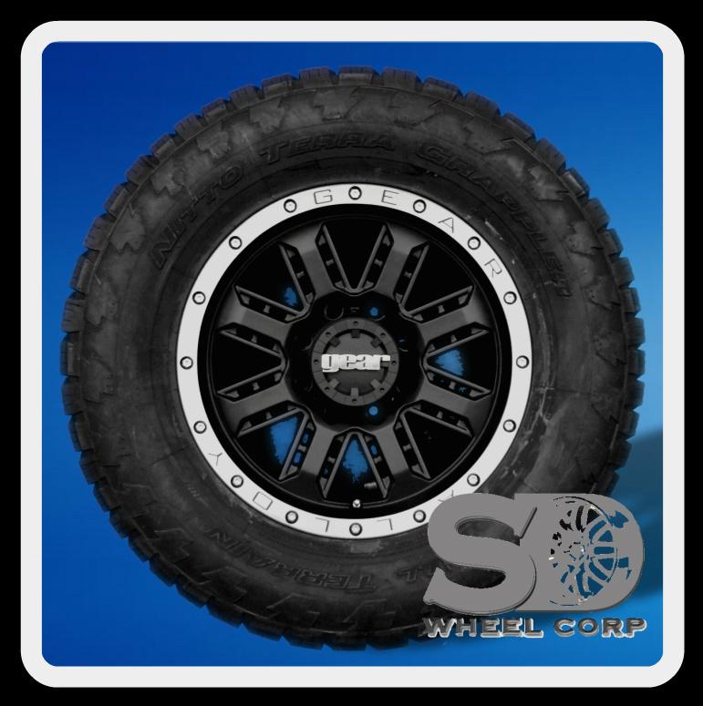 18" gear alloy nitro black with 285/65/18 nitto terra grappler at wheels rims