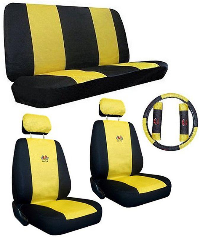 Yellow black sport jersey racing car truck suv seat covers w/ racing logo pkg #e