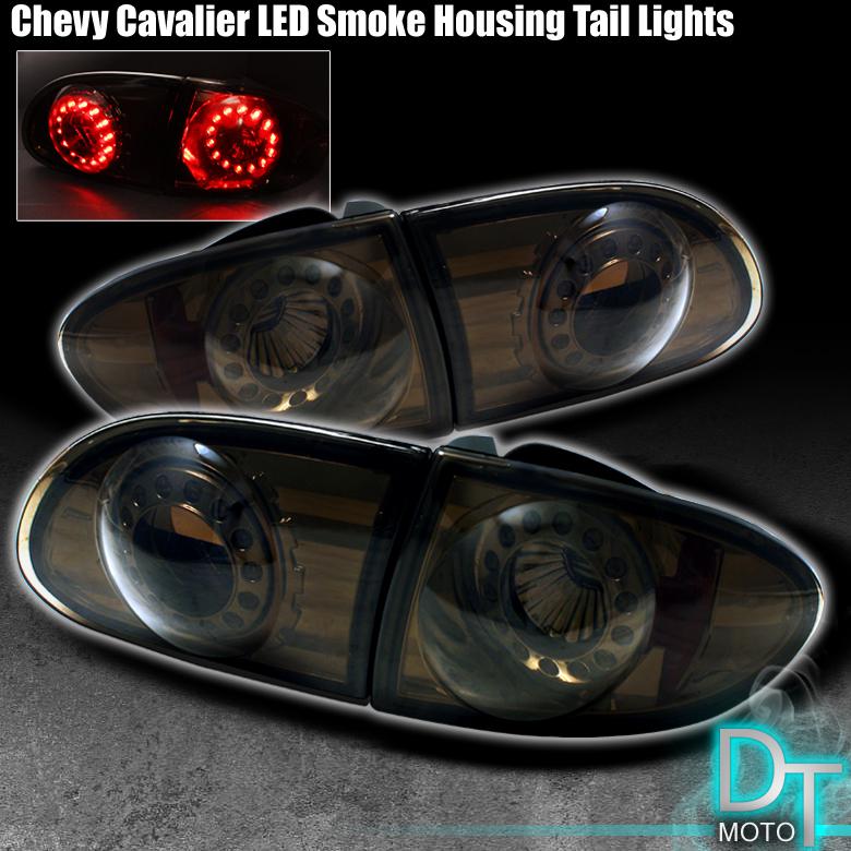 Smoked 95-02 chevy cavalier led halo rims tail brake lights lamp left+right pair