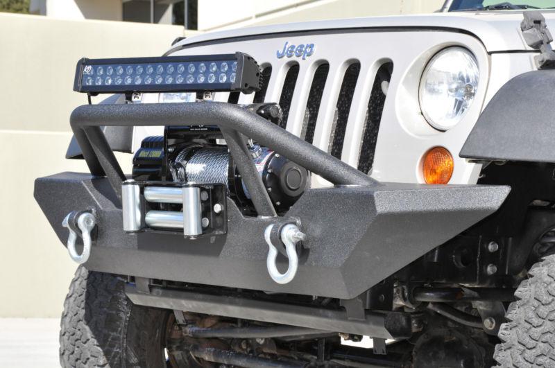 Jk jeep wrangler front winch bumper ko off road d rings steel stinger 03 black
