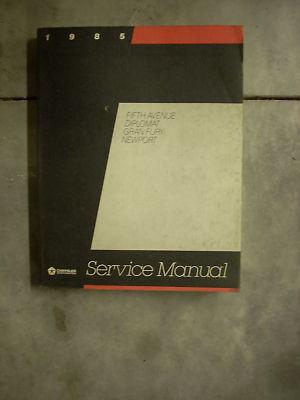 1985 85 chrysler plymouth dodge diplomat fifth ave gran fury shop service manual
