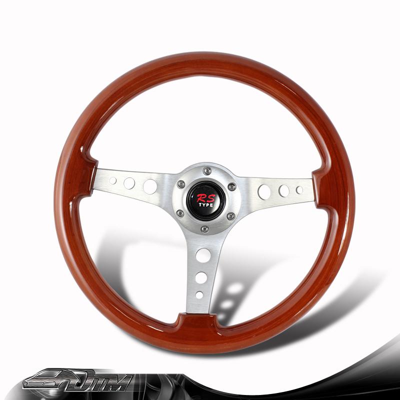 Universal 6-holed bolt 345mm deep dish classic wood grain style steering wheel